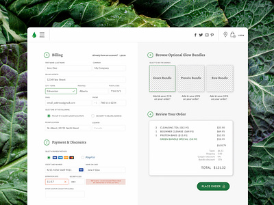 Glow Checkout UI Design cart checkout page cleanse cold pressed juice desktop ecommerce juice juicing online store raw food user experience ux website design