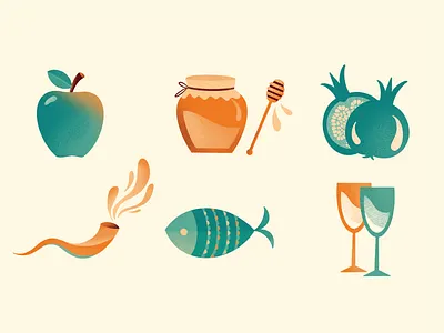"Rosh Hashanah" icons apple design fish holiday honey icons illustration ipad pro pomegranate procreate app rams horn rosh hashanah wine glass