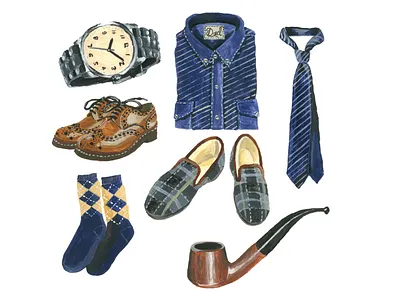 Manly Things acrylic acrylic painting brogues clothes editorial editorial illustration fashion illustration illustration art illustration design illustrator man masculine men paint painting pipe slippers traditional illustration