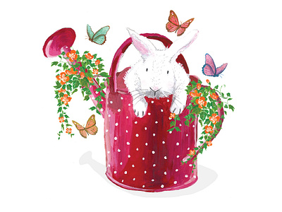 Bunny in Watering Can acrylic acrylic painting bunny editorial editorial illustration illustration illustration art illustration design illustrator paint painting pretty rabbit traditional traditional illustration vintage watering can