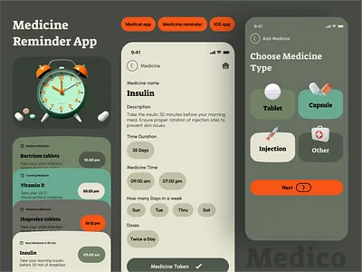 Medicine Reminder App V2 3d app appointment capsule doctor experience icon illustration interface medicine mobile neel patient pills prakhar reminder sharma ui user ux