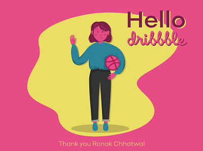 Hello Dribbble dribbble flat design girl illustration new pink thank thank you