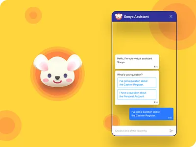 Sonya Assistant art assistant bot branding character chat cheese helper illustration mascot messages mouse product design virtual