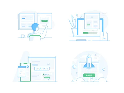 LNDR 4 illustrations builder customization design graphics icons illustration import laptop outline outline icons outline illustration publish site builder templates website website builder website illustration website template working process