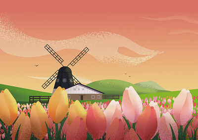 Tulip field illustration behance design dribbble flat flatdesign illustration minimal noise noise shadow ui uidesign vector