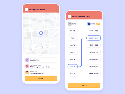 Select Address, Date and Time app clean date picker design flat icon interface ios iphone location map minimal mobile on demand selection ui user experience ux vector