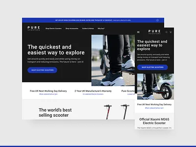 Pure Scooters - Discovery Stage ecommerce homepage landing scooters shopify shopify plus ui web design
