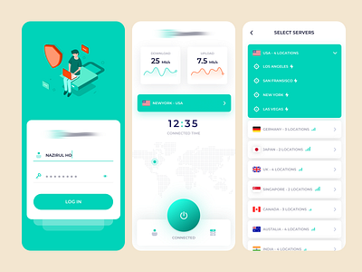 VPN App - Light Version app app design home illustration ios app log in minimal security app server ui design ux design vpn
