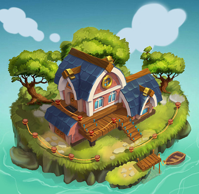 Seaside house architecture cartoon digital illustration enviroment game art photoshop seaside