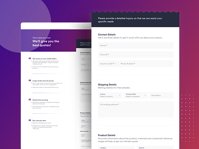 RFQ Page design ecommerce ecommerce design form design ui ux visual design webdesign website