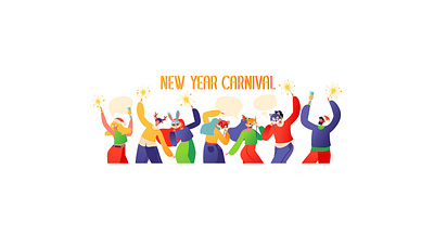 New Year Carnival Сropp 2d 2d art adobe illustrator banner card carnival mask cartoon celebration character design concept digitalart greeting happiness illustration new year party people postcard vector