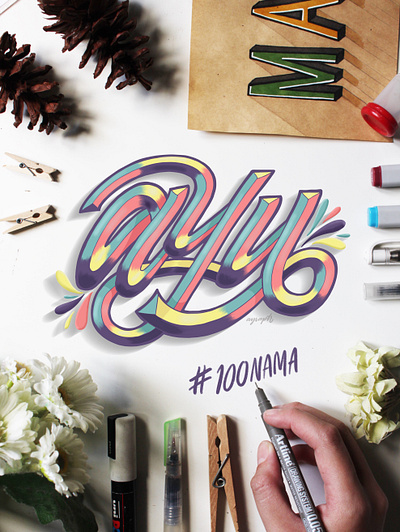 "Ayu" Hand Lettering brush lettering calligraphy design digital art digital lettering goodtype hand lettering illustrator art lettering typography vector