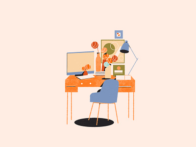 Desk with Flowers art direction artdirection design desk digital illustration flower illustration interior minimal procreate