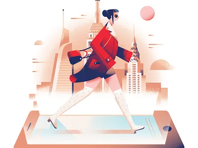 Digital Fashion architecture building chrysler building city digital empire state building fashion flat girl gradient illustration instagram new york new york city pastel phone skyscraper social media vector world trade center