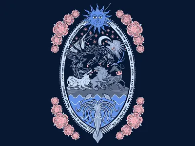 Ye Olde Throne a song of ice and fire animals crests emblems game of thrones gameofthrones girly dolman illustration pop culture t shirt design t shirt illustration television tv shows