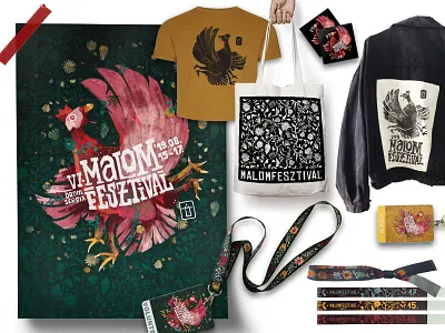 Malomfesztivál 2019 identity chicken festival folk identity poster sticker totebag tshirt wristband
