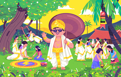 Happy Onam to all art celebration dunzo festive illustration india kerala maveli onam