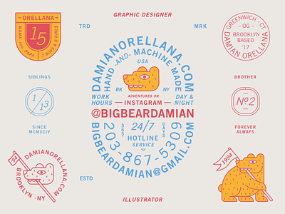 DO Bear Badge Suite 2d animal badge banner bear branding brooklyn business card design family flag flat illustration logo new york patch red typography vector yellow