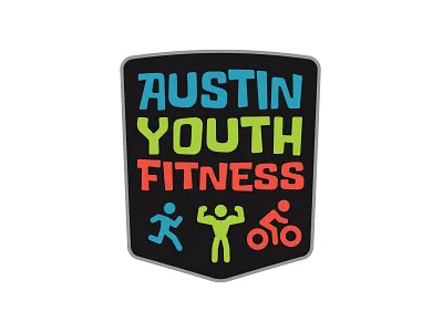 Austin Youth Fitness Logo bike branding cycle illustration kids kids fitness logo ribbon run runner running typography