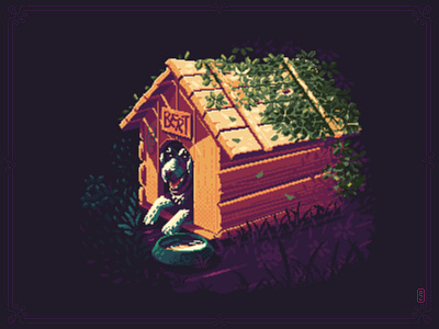 Doghouse 16bit 8bit aseprite dog doghouse gameart gamedev hound illustration pixel art pixelart pixels retroart sprite