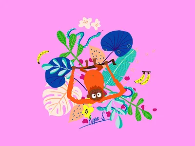Jungle Fever bold colours design hand drawn illustration illustrator jungle monstera orangutang plant illustration procreate snake textile textile design