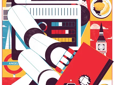 Droidcon character colour digital folioart illustration london michael driver poster robot