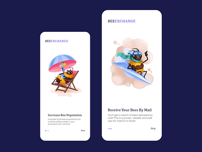 Bees Mobile App Onboarding animation app design bees cute illustration design design studio digital art graphic design illustration interaction interface mascot mobile mobile design motion design onboarding tutorial ui user interface ux