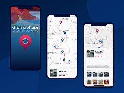 Graffiti Maps concept adobexd app artist blu concept graffiti art interface design itinerary map mobile mural ui user interface ux xddailychallenge