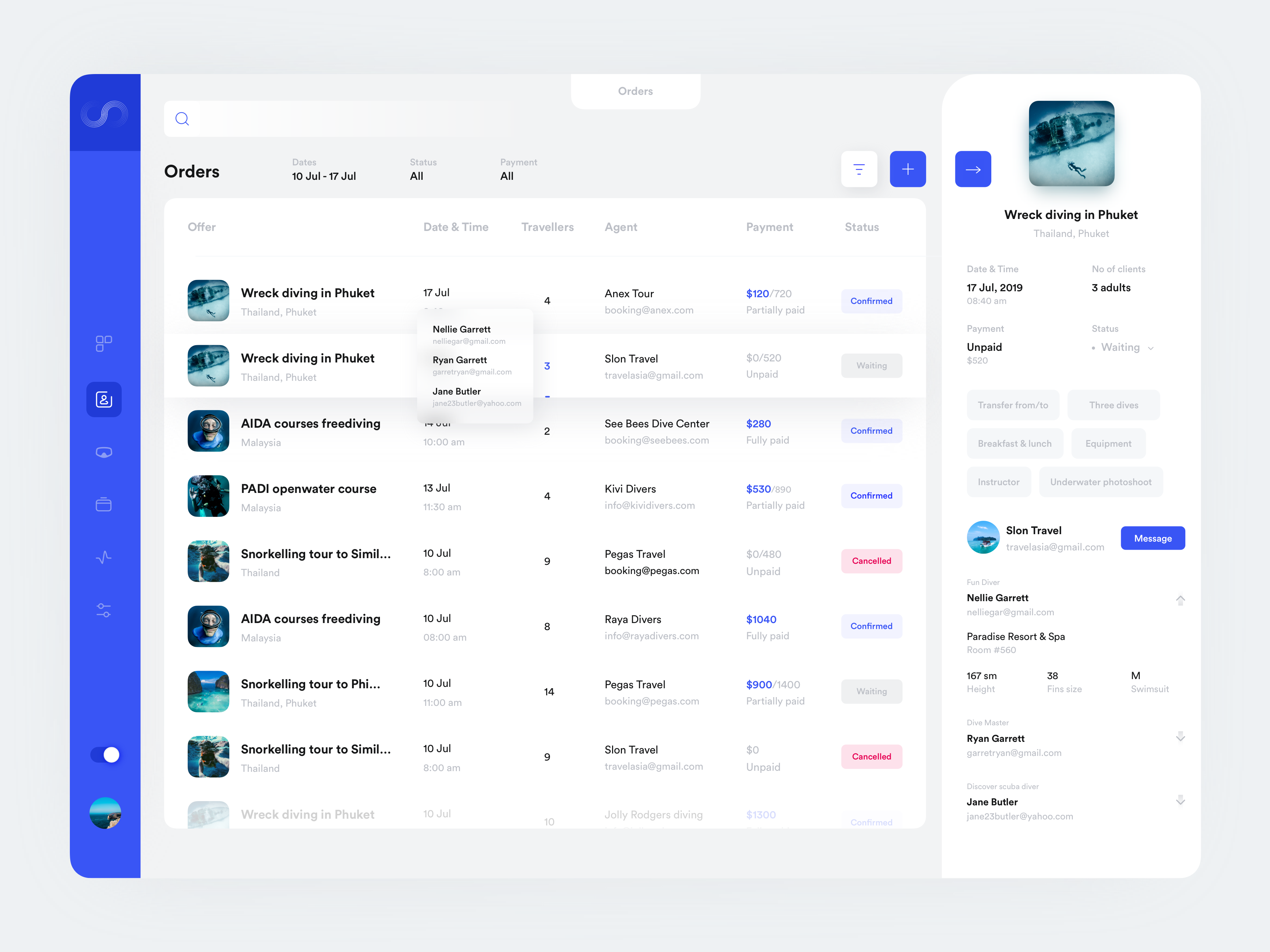 Example of Booking platform for scuba diving industry