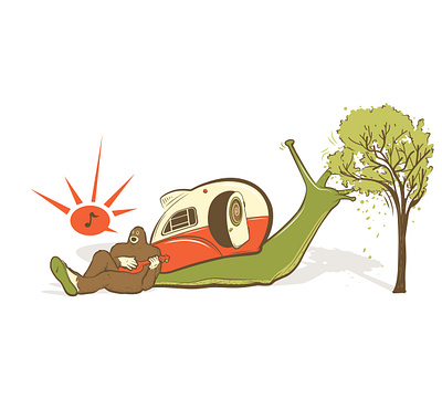 Bigfoot Sings! airstream bigfoot camping editorial illustration illustration sasquatch snail ukelele vector