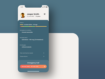 Profile - Daily UI #006 006 app design application blue daily ui dailyui design doctors emergency ios medical app medication mobile app mobile ui patient status ui