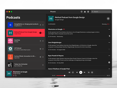 Podcast App - macOS accessibility acryclic blur contrast dark dark mode dark theme ios line icons mac macos music player podcast sf symbols vibrant windows