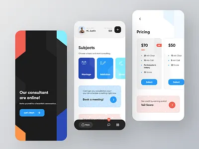 Online Consultation - User App app card consultant consultation minimal pricing typography ui ux
