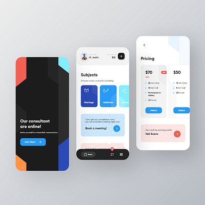 Online Consultation - User App app card consultant consultation minimal pricing typography ui ux