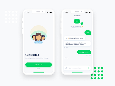 Sign Up. My diary app app bot chat dailyui mobile ui