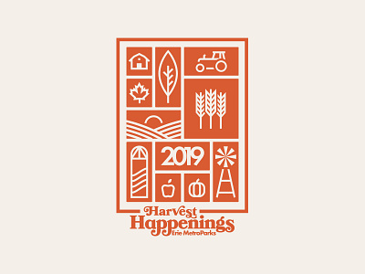 Harvest Happenings 2019 apple autumn bookman draplin fall farm harvest leaf leaves pumkin silo thick lines tractor windmill