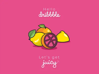 Hello Dribbble community flat fruits hello hello dribble illustration introduction juicy logo pink vector