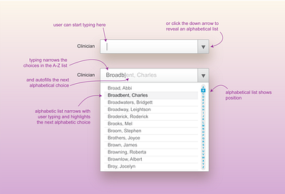 clinician search drop down ui