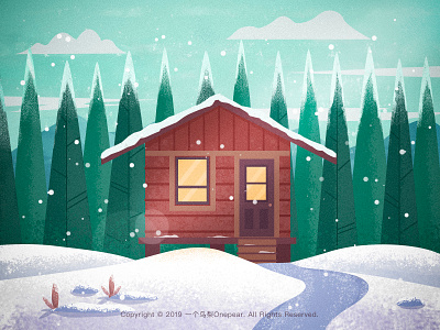 Snow cabin cottage forest illustration snowing