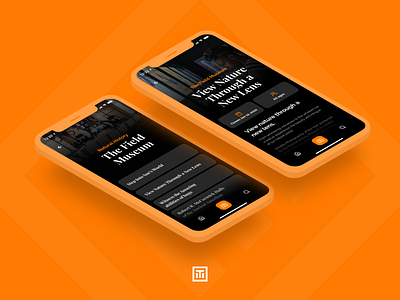 Museum App dark mode design figma icon merriweather mobile museum orange playfair display ui ux white