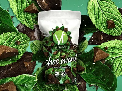 Youfoodz Choc Mint Protein Powder branding design packaging typography
