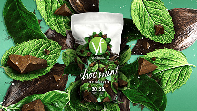 Youfoodz Choc Mint Protein Powder branding design packaging typography