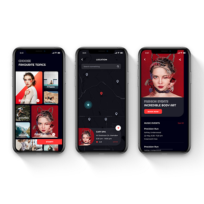 OVERRUN - Booking app UI Kit awesome booking booking app clean clean ui dark mode dark theme dark ui event app fitness fitness app mobile app red ui ui design ui kit ui ux uidesign user interface userinterface