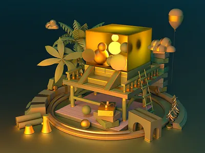 Tropical dream house c4d color concept creative design digital ui web