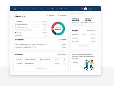 Detailed interim payroll page blue clean dashboard illustration light saas ui website