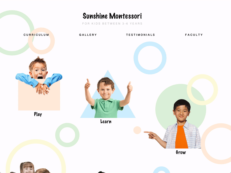Preschool Website Homepage | Website Design activity animation bubbles child children design education games geometry interface kindergarten microinteraction montessori school scroll animation ui ux young