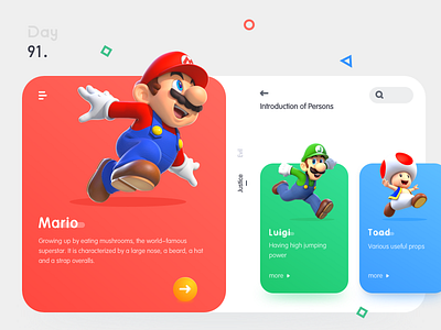 Selection interface 100days card colors interface luigi toad ui web ui design web ui ux 马里奥