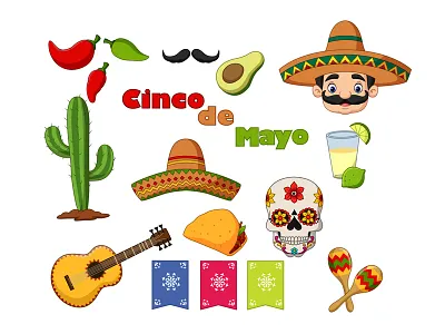 Cinco de Mayo america cartoon chili cinco de mayo collection day of the dead element feliz festival fiesta holiday icon illustration mexican party set sign symbol vector viva