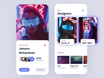 Social Media Platform for Digital Artists art artist concept app design dribbble app ios mobile app purple social app social network ui ui ux ui ux design uidesign