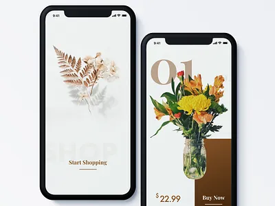 Handmade Flowers Ecommerce App | Mobile UI/UX Design app buy now clean ecommerce flat flowers ios iphone light minimalist modern navigation product card shop sky swipe typography ui ux vector